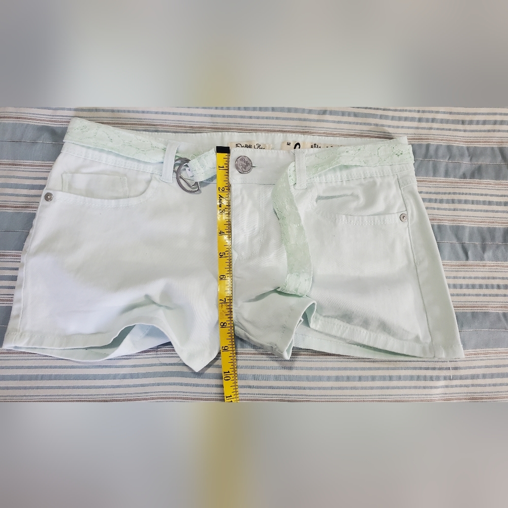 Indigo Rein Light Mint Green Low Rise Short Shorts with Lace Belt - Picture 2 of 11